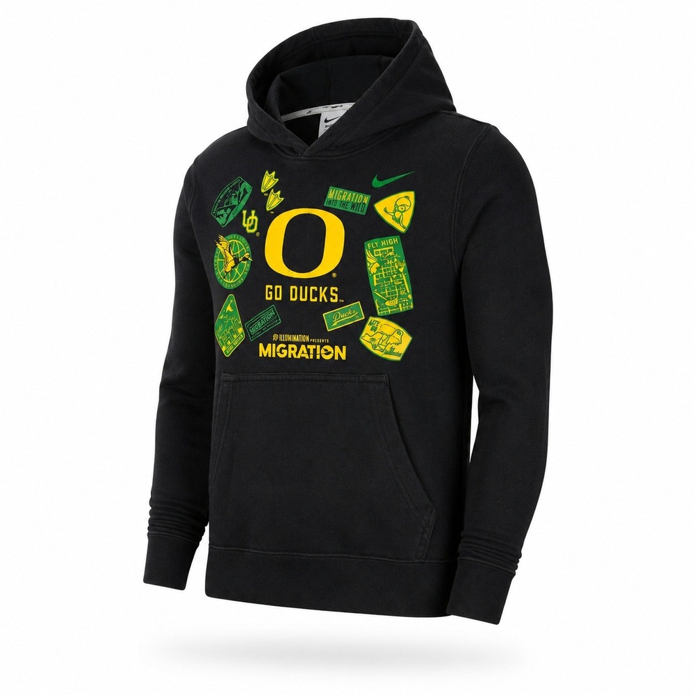 Nike Oregon Ducks Youth Small Hoodie Black Go Ducks Migration Graphic